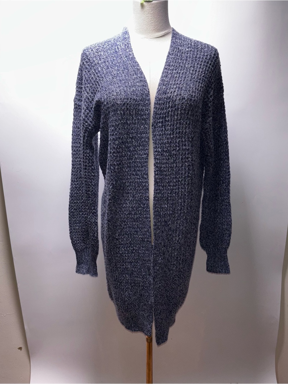 SHEIN Long Open Knit Cardigan - Heathered Blue Size M